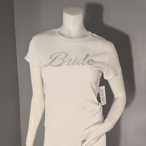 Organic Collective White Cap Sleeve Studded BRIDE Tee Size S